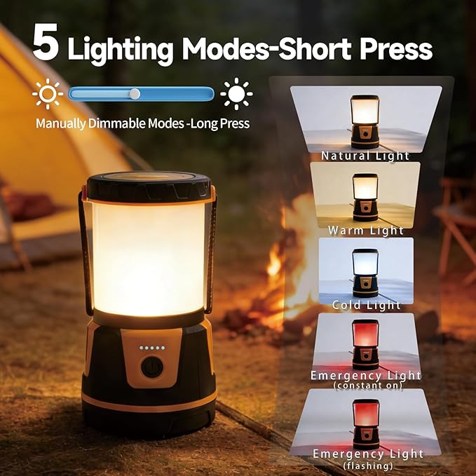 Rechargeable LED Lantern - 3000 Lumens, 5 Light Modes, IP54 Waterproof, 7500mAh Battery, Portable Flashlight for Camping, Hiking, Power Outages & Emergencie (Orange)