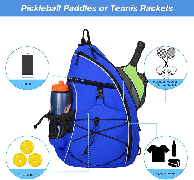 WOLT Pickleball Bag,Crossbody Sling Bags for Women Men,Pickleball Backpack with Fence Hook for Tennis, Racketball