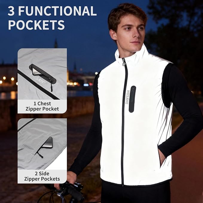 WOSAWE Men Reflective Jacket Night Glowing Bomber Jacket MTB Cycling Windbreaker Travel Sport Coat