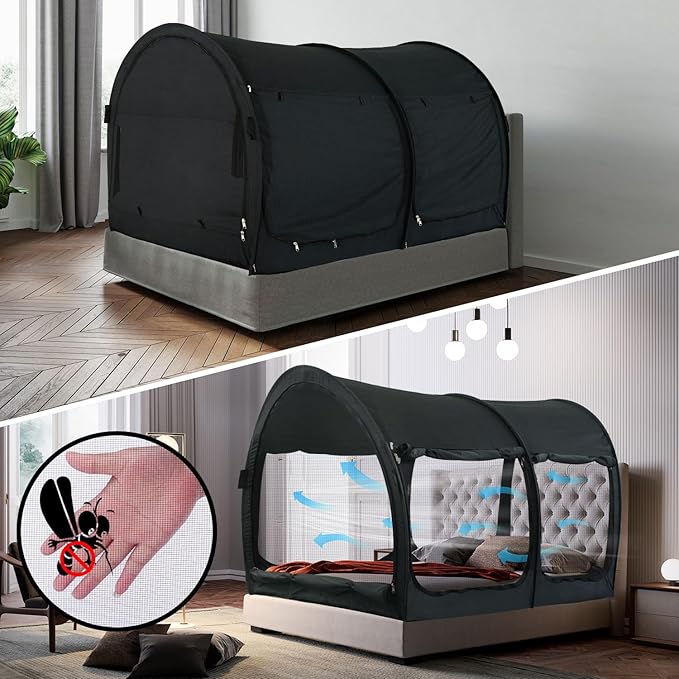 Alvantor® Canopy Bed 2-in-1 Dream Privacy Space Full Size Sleeping Tents Indoor Pop Up Portable Frame Breathable Reducing Light & Air Ventilation
