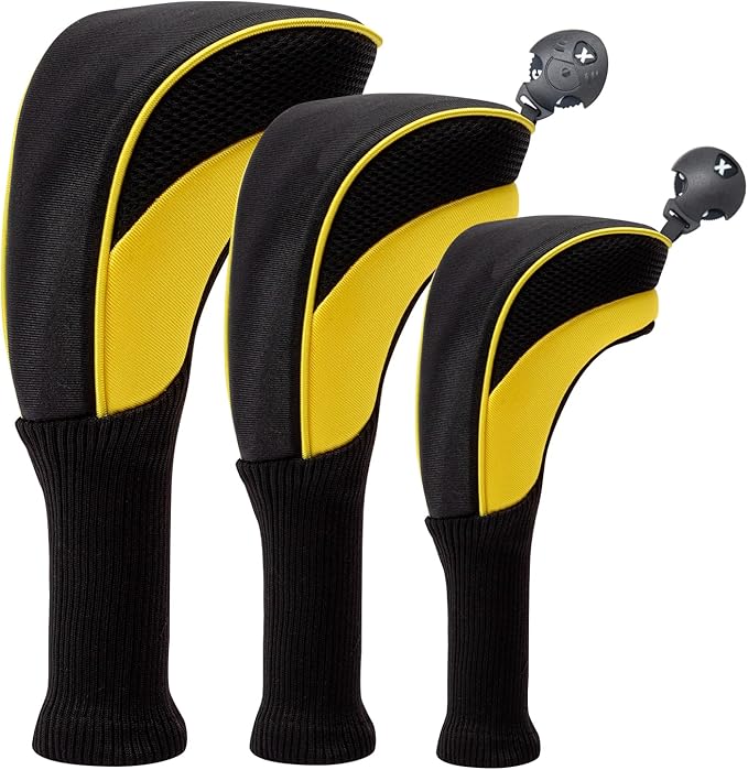 Golf Club Head Covers for Woods 3/4/5/6 Pieces Long Neck Mesh Sports Golf Club Headcovers Set with Interchangeable No. Tags 3 4 5 6 7 X Golf Accessories for Men Women