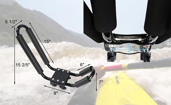 2 Pairs Kayak Rack J-Bar Car Roof Rack for Canoe Carrier SUP Paddle Surfboard Mount on Car SUV and Truck Crossbar, Includes 4 Pcs Roof Rack Tie Down Straps. | For Car SUV and Truck Crossbar, Includes 4 Pcs Heavy Duty Ratchet Tie Down Straps