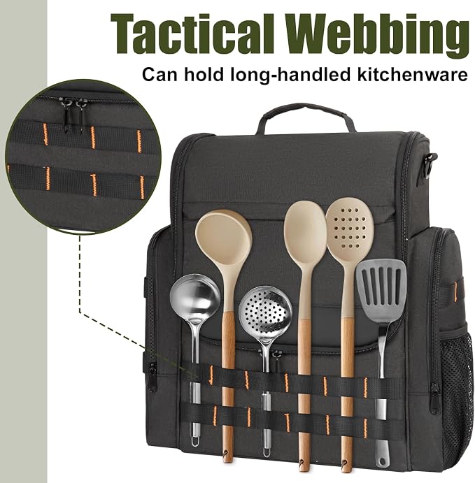 Large Camp Kitchen Organizer with Paper Towel Holder,Hanging Camping Storage Organizers with Metal Hook, Camping Utensil Bag for BBQ Cooking Essentials, With a Canvas Bag for Picnic Pot, Black