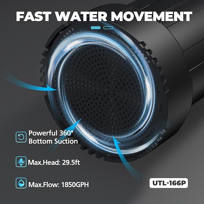 Automatic Water Pump, 2250GPH Sump Pump Submersible Basement Portable Electric Utility Water Pump Removal for Pool Draining Basement Hot Tubs Garden Pool Cover Pond, Dark Black