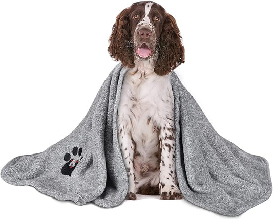 Dogvingpk Medium Dog Towel 1 Pack, Super Absorbent Soft Quick Drying Microfiber Pet Bath Towels for Medium & Small Dogs (M-36" * 28", Grey)