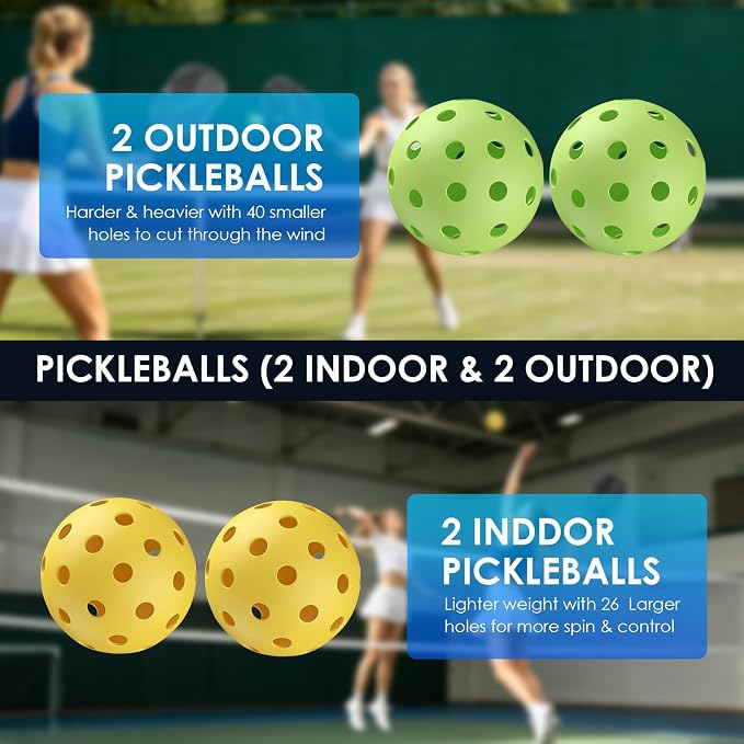 Pickleball Paddles Set – 2 Paddles, 4 Standard Balls, Portable Bag – for Casual Play & Family Fun