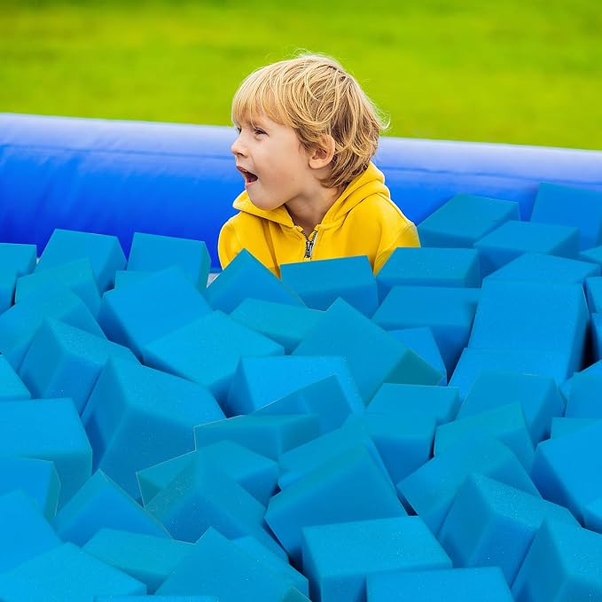 Foam Pit Cubes, 24 PCS 5 Inches Gymnastics Foam Blocks Trampoline Blocks, Multi-Sport Protective Padding for Freerunning, Trampoline, Parkour, Skate Parks & BMX - Dark Blue
