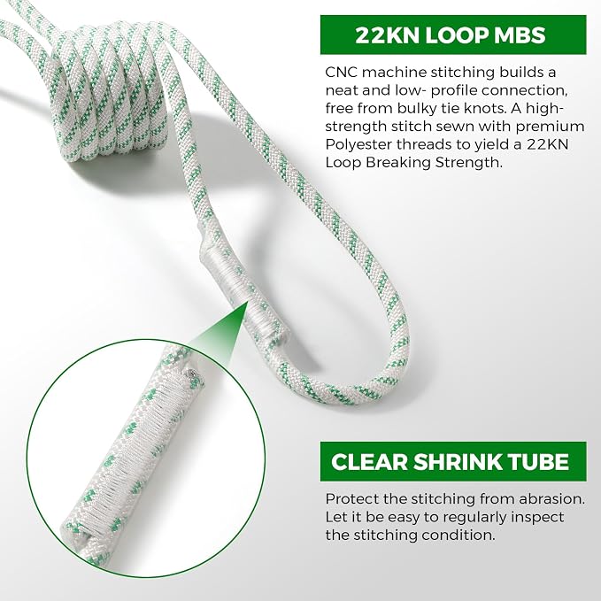 10mm Nylon Prusik Cord Pre-Sewn 47in Prusik Loop，22kN (4950 lb) Sewn Eye-to-Eye Utility Cord for Arborist,Tree Work, Rescue, Rappelling & Aerial Operations