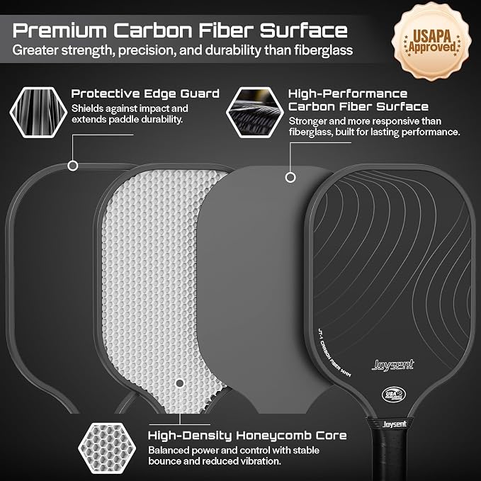 Pickleball Paddles Set, USAPA Approved Carbon Fiber Pickleball Set of 2 with Beginner Pickleball Rackets, Indoor Outdoor Pickle Balls for Adults Men Women, JT-1