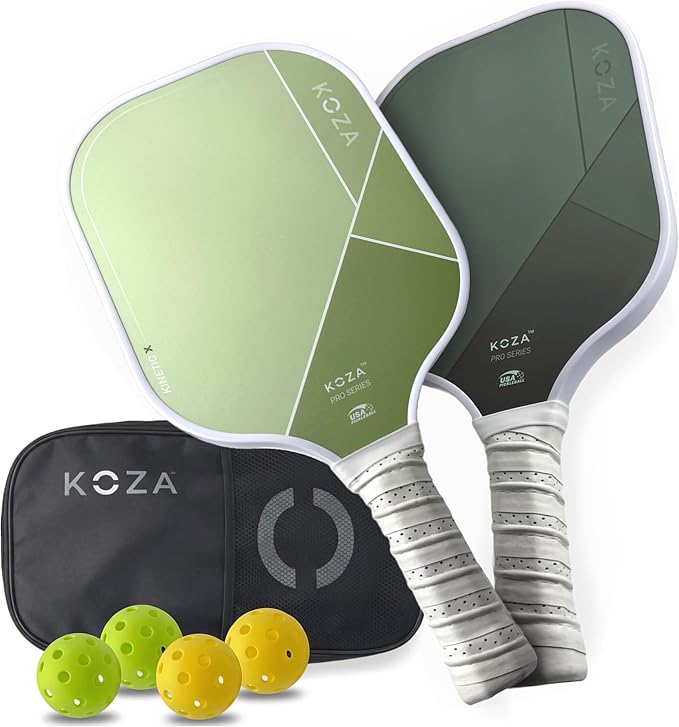 KOZA Pickleball Paddle Set with 2 Paddles, 4 Balls, Carry Bag, 14mm Frame