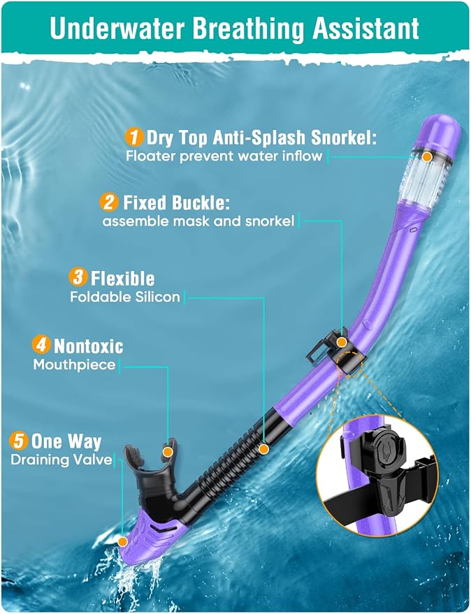 Seovediary Snorkel Set Adults Snorkeling Gear Anti-Fog Panoramic View Swim Mask Dry Top Snorkel Kit with Carry Bag for Snorkeling Scuba Diving Swimming Travel