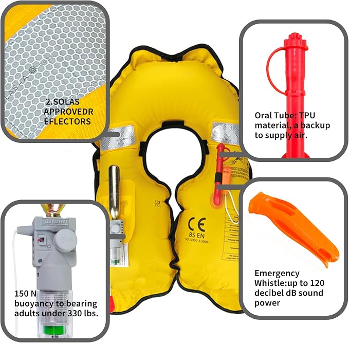 Automatic Inflatable Life Jacket,Preserver PFD for Adults,Life Vest for Adult,Supports Weight up to 330 pounds