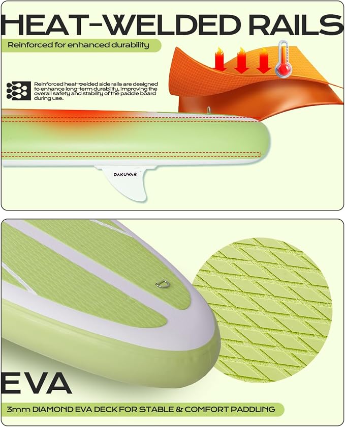 DAKUWAR Paddle Board 10'6''/10' Inflatable Stand Up Paddle Boards with SUP Accessories Ultra-Light Paddleboard Non-Slip Comfort Deck for Adults & Youth of All Skill Levels