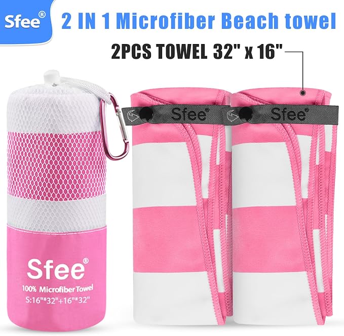 Sfee 2 in 1 Microfiber Travel Towel, Quick Dry Towel Camping Towel Beach Towel Super Absorbent Compact Lightweight Sports Gym Towels Set for Gym, Hiking, Pool, Bath, Yoga (Small: 32''x16'')