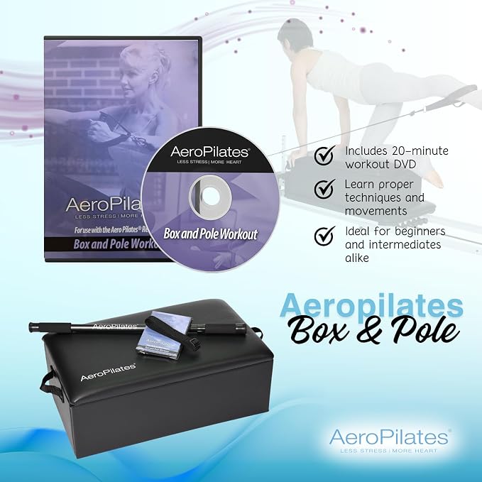AeroPilates Box and Pole Reformer Accessory with Balance & Flexibility | Balance & Flexibility; Includes Adjustable Support Pole; Strap & Instructional Workout Video