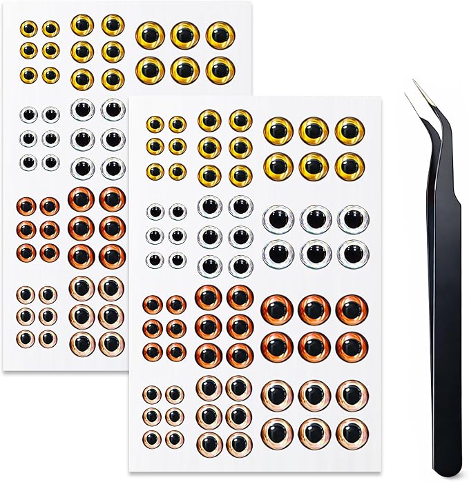 3D 4D 5D Fishing Lure Eyes Assortment with 1 Piece Tweezer for Making Fish Bait Fly Tying Streamers Crafts DIY Accessory (6 Sizes: 3 mm/ 4 mm/ 5 mm/ 6 mm/ 8 mm/ 10 mm)