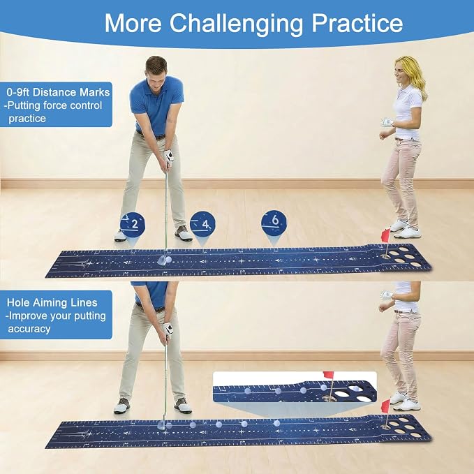 Chriiena Golf Putting Game Mat, Indoor Putting Green Set for Party Game | With 2 Balls, 1 Flag & Cup, Portable Pong Game Mat, Golf Games for Adults, For Backyard, Office, Party Use