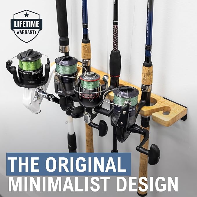StoreYourBoard Stillwater Fishing Pole Holders for Garage, Wall and Ceiling Storage Rack for Fishing Rods, Solid Wood Garage Organizer Holds 8 Rods or Combos up to 40 lbs