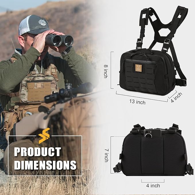 VOTAGOO GEAR Tactical Chest Rig Bag, 3L Utility Hypalon Molle Chest Rig With Map Pocket 500D Cordura Chest Bag for Hunting Workouts (Black)