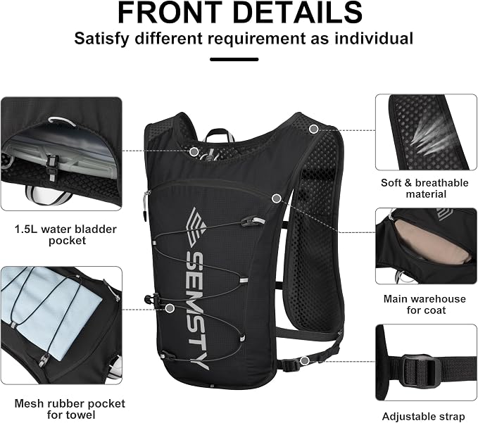 Running Hydration Vest 5L,Running Vest Pack with 1.5L Water Bladder,Lightweight Water Backpack for Hiking Running Cycling