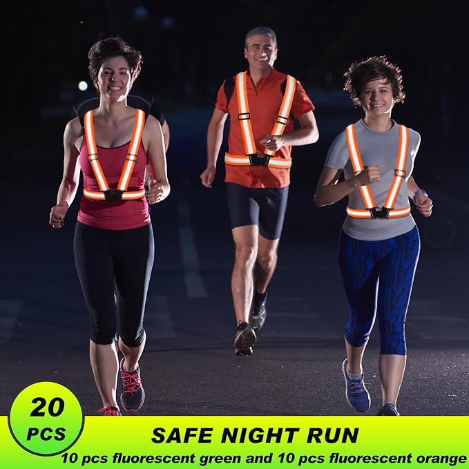 Hercicy 12 Pcs Reflective Vest High Visibility Safety Vests, Adjustable Running Gear Straps Lightweight Reflector for Construction (Orange)