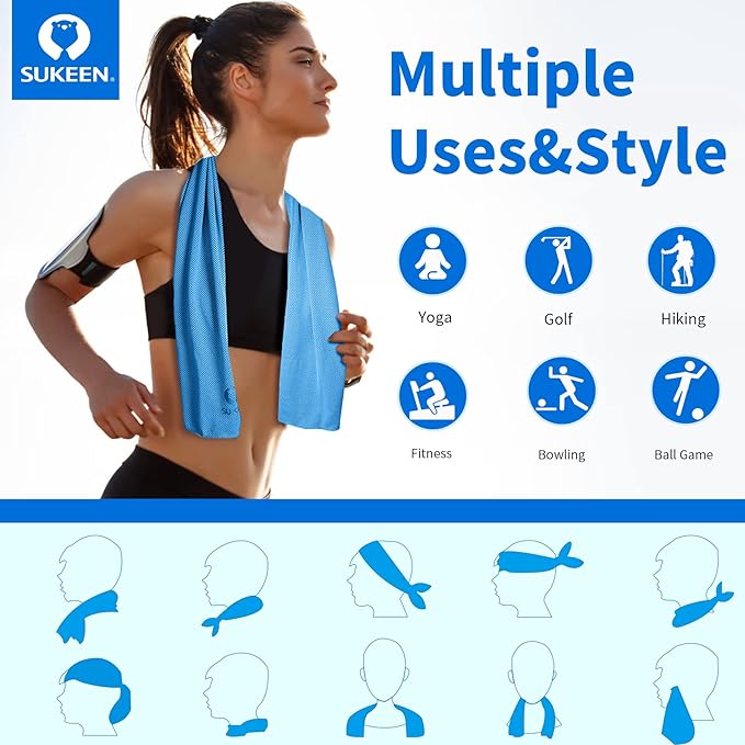 Sukeen Cooling Towel (40"x12") for Neck & Head - Soft Breathable Chilly Sweat Towel for Yoga, Golf, Gym, Camping, Running, Workout & More Activities