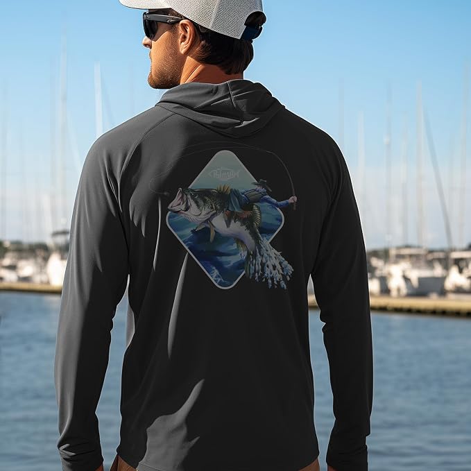 Palmyth Fishing Hoodie for Men Long Sleeve Sun Protection UV UPF 50+ Shirts | Hidden Zipper Pocket, Thumb Loops, Quick-Dry, Side Mesh Panels, Lens Cleaning Cloth, 4-Way Stretch