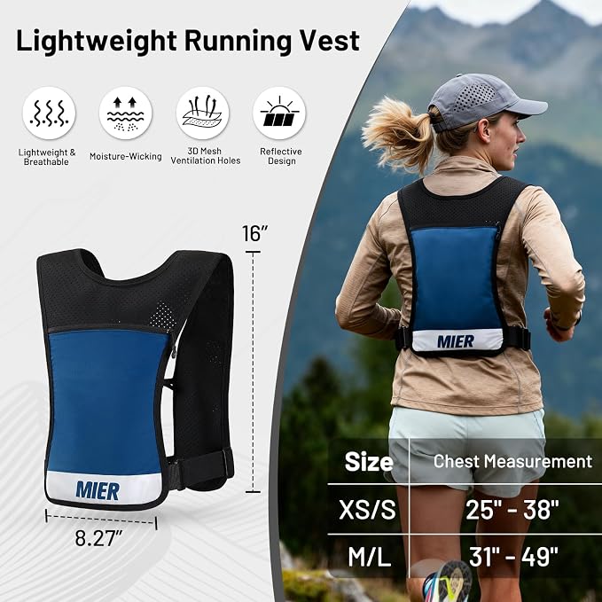 MIER Running Vest for Women Men, Lightweight Breathable Hydration Vest with 500ml Soft Flask Reflective Hydration Backpack for Marathon Cycling Hiking Jogging
