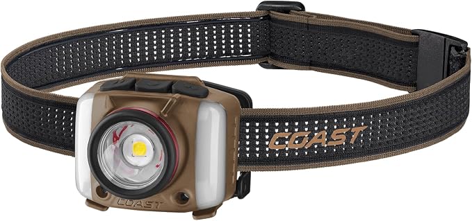 Coast FL97R Voice-Controlled 1200 Lumen Rechargeable LED Headlamp with Pure Beam Spot & Flood, ARC Lighting, Red & Green Color Modes, Glide Focus Radial Arm Dial and USB-C Charge Port, Desert