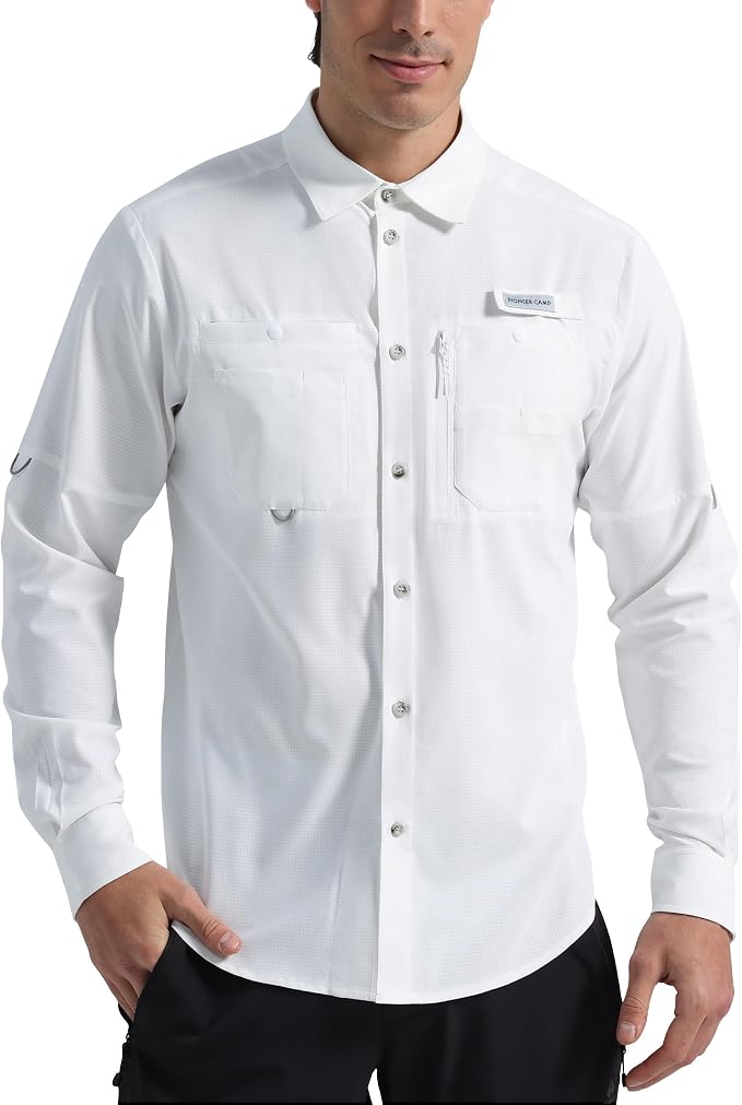 Pioneer Camp Men's Sun Protection Fishing Shirts UPF50+ Long Sleeve UV Quick Dry Cooling Shirts for Travel Camping Hiking