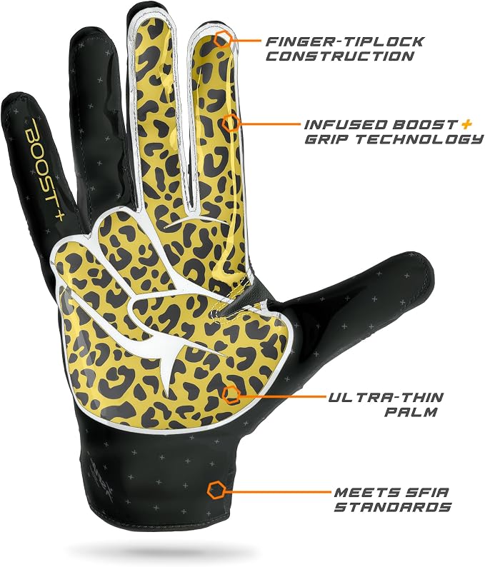 Grip Boost Football Gloves - Peace Stealth 6.0 Boost Plus Sticky Technology - Adult and Youth Football Gloves for Wide Receiver - Men's and Boys Sizes