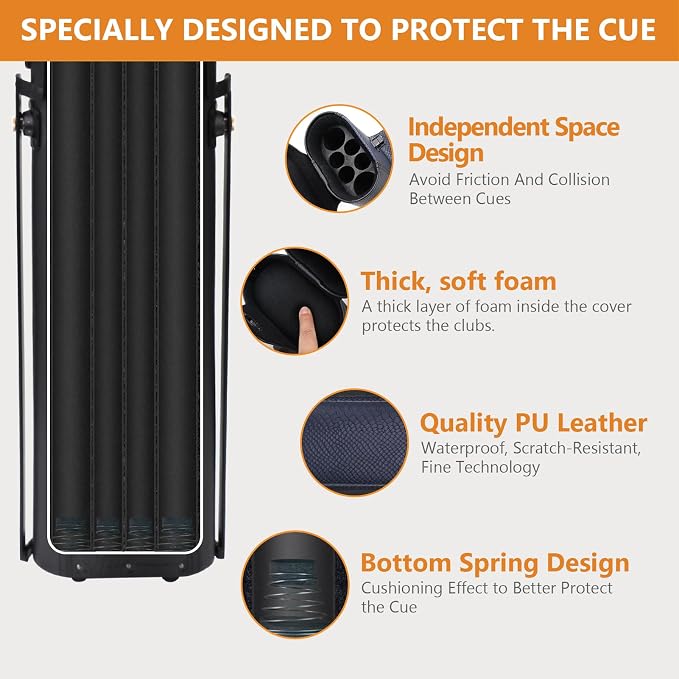 2x4 Pool Cue Case, Hard Pool Cue Case, Billiard Cue Case with Stand, Billiards Accessories Holds 2 Cue Butt and 4 Cue Shafts