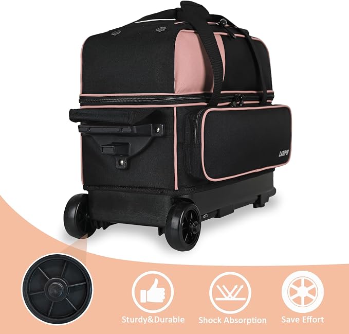 LARIPOP 2 Ball Bowling Roller Bag, Wheeled Bag with Shoe Compartment, Telescopic Handle & Padded Protection for Men Women