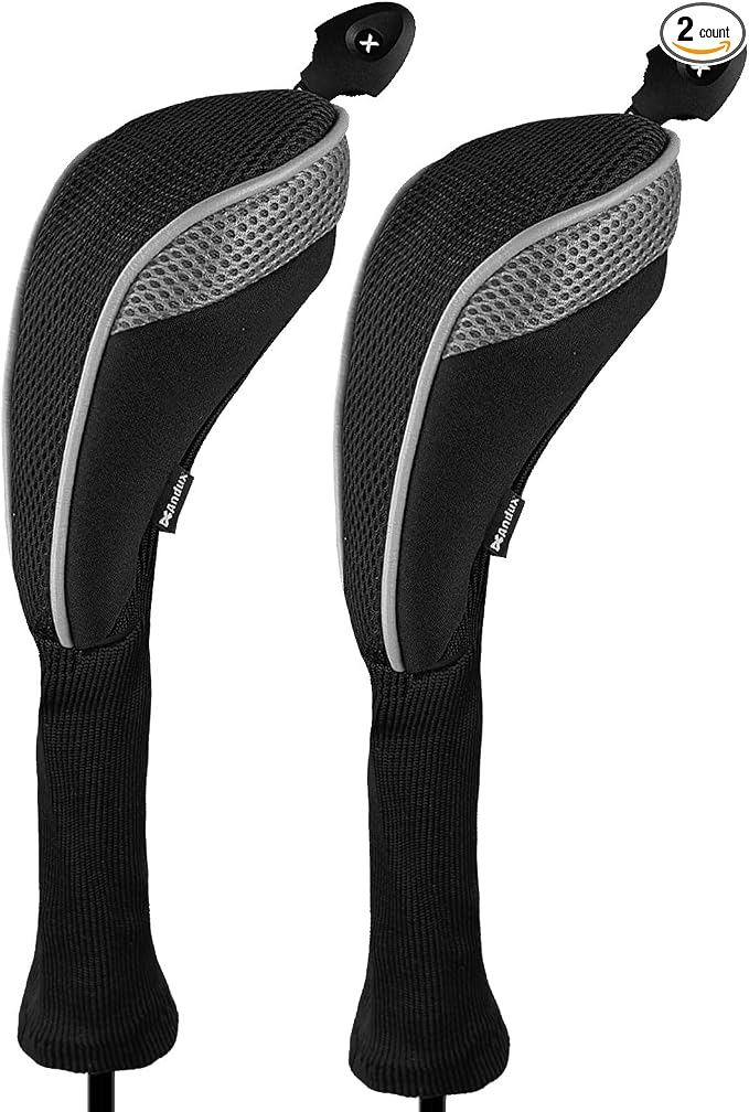 Andux 2 Pack Long Neck Golf Hybrid Club Head Covers Dial No. Tag CTMT-01 | Mesh Breathable material | all the Same Size | Coloured Piping | Pull-On Closure