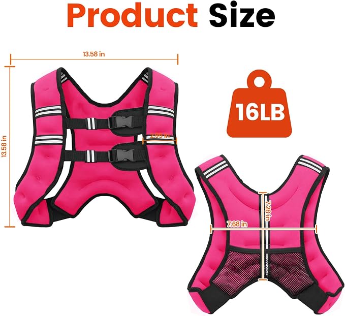 Poudee Weighted Vest, 6lb/8lb/10lb/12lb/16lb/20lb/25lb/30lb Weight Vest for Men Women, Body Weight Vests Adjustable with Reflective Stripe for Strength Training, Running, Workout, Jogging, Walking