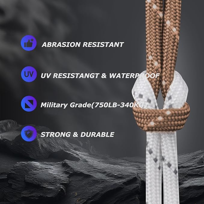 Paracordland-750LB Reflective Rope-100ft/500ft/1000ft- 9 Strand Parachute Spool Cord Heavy Duty String Ideal for Survival Gear Bracelet Camping Hikig Fishing-Reflective White-500FT