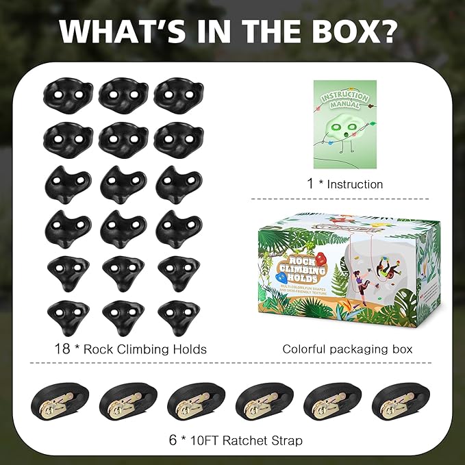 TOPNEW 18PCS Ninja Tree Climbing Holds and 6 Sturdy Ratchet Straps for Kids Tree Climbing, Large Climbing Rocks for Outdoor Ninja Warrior Obstacle Course Training