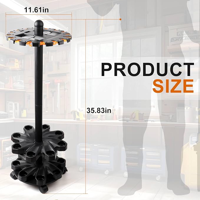 Rotating Fishing Rod Holder & Pole Holders for Garage, 360° Floor Rack Holds Up to 16 Rods/Combos, Fishing Gear & Accessories Storage, Gifts for Men Dad Husband, Garage Organization