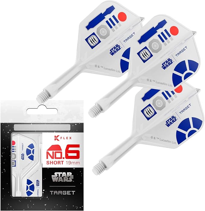 Target Darts Star Wars R2-D2 K Flex Integrated Dart Flights & Shafts | R2D2 Pack of 3 K-Flex, No.2 & No.6 | Short, Intermediate & Medium Disney Kflex Accessories