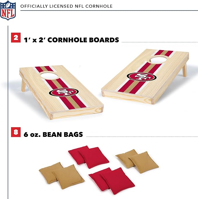 NFL Football Portable Size 1' x 2' Solid Wood Cornhole Set with Direct Print HD Team Graphics – Travel Size