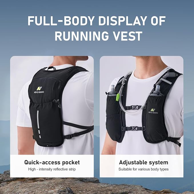 N NEVO RHINO Running Vest, Hydration Vest Pack, Lightweight Hydration Backpack with 1.5L Water Bladder for Hiking, Trail,Cycling,Bike,Marathons for Women Men