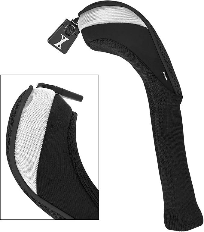 Andux 3pcs/Set Golf 460cc Driver Wood Club Head Covers Long Neck | for Driver Fairway Wood with Interchangeable No. Tags Mesh Breathable material Coloured Piping Pull-On Closure