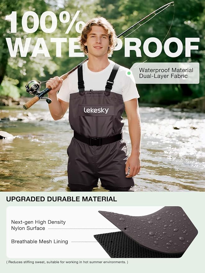 Lekesky Fly Fishing Chest Waders with Boots for Men Women, US Sizes 5–14,2-Ply Nylon/Pvc Waterproof Waders