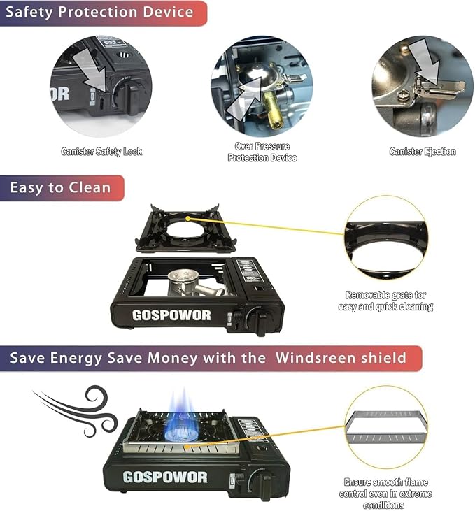 Propane or Butane Stove with Windblocker,Dual Fuel 10,000 BTU Propane Stove for Camping, Automatic Ignition Gas Portable Stove with Propane Adapter Hose Carrying Case for Outdoor (Fuel Not Included)