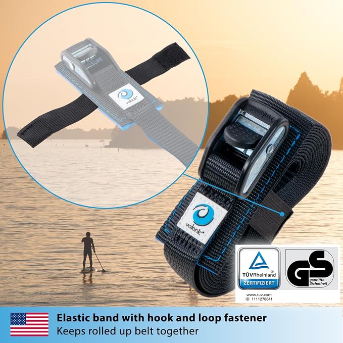 valonic Dolphin - Short tie Down Straps - 2 Pack, 3.3 ft x 1 inch, 2200 lbs, TÜV Rheinl. Certified, Protection pad, cam Buckle - for Bicycle, roof Rack, Luggage, Motorcycle