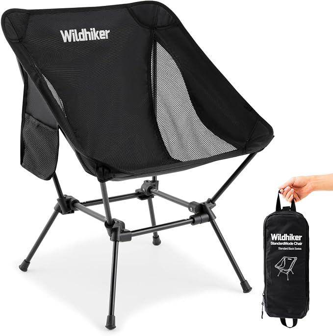 Wildhiker Lightweight Camping Chair – Folding Portable Chair for Adults, 2.16 lbs with Square Base and Carry Bag for Travel, Fishing, Motorcycle, Festival–Black2pcs