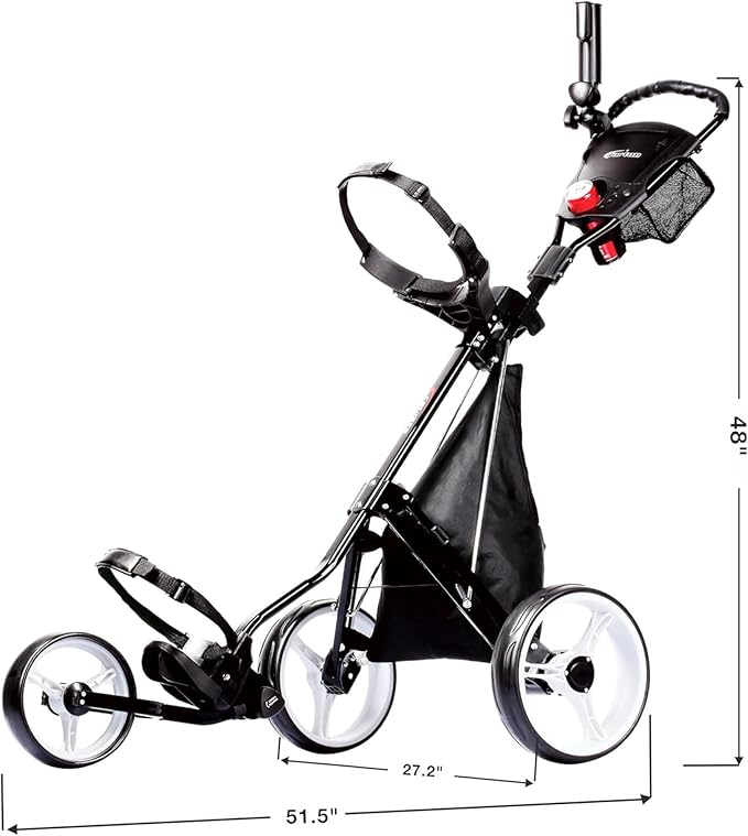 PRECISE Cruiser 3-Wheel Golf Push Cart with Foot Brake & Stabilizer Rods – Folding Golf Trolley, Ergonomic Handle, Detachable Storage Bag, Scorecard & Cup Holder