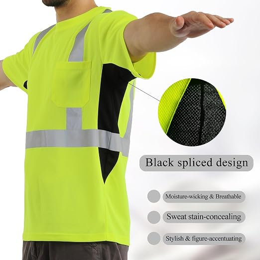 sesafety Safety Reflective Shirts, Class 2 High Visibility Shirts for Men Construction Work Mesh Short Sleeve Yellow 2XL