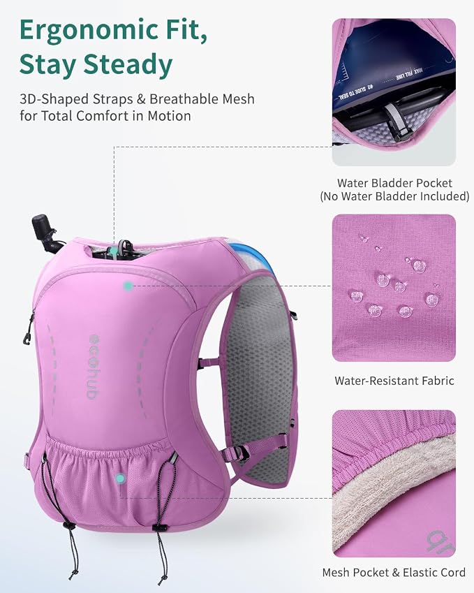 ECOHUB Running Hydration Vest Backpack with 2*500ML Soft Flask, Lightweight Trail Running Pack for Men Women, Adjustable No Bounce Hydration Backpack for Marathon Hiking Cycling