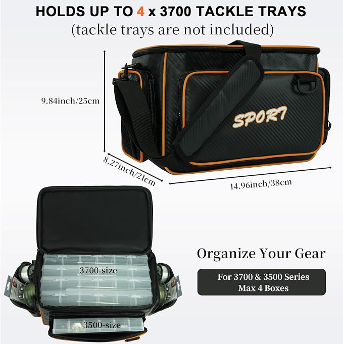 AUMTISC Fishing Tackle Bags, Tackle Box Organizer Gear Storage Bag, Freshwater or Saltwater Fishing Accessories Bags, Waterproof Fishing Bag with Detachable Shoulder Strap for 3700 Tackle Box, Orange